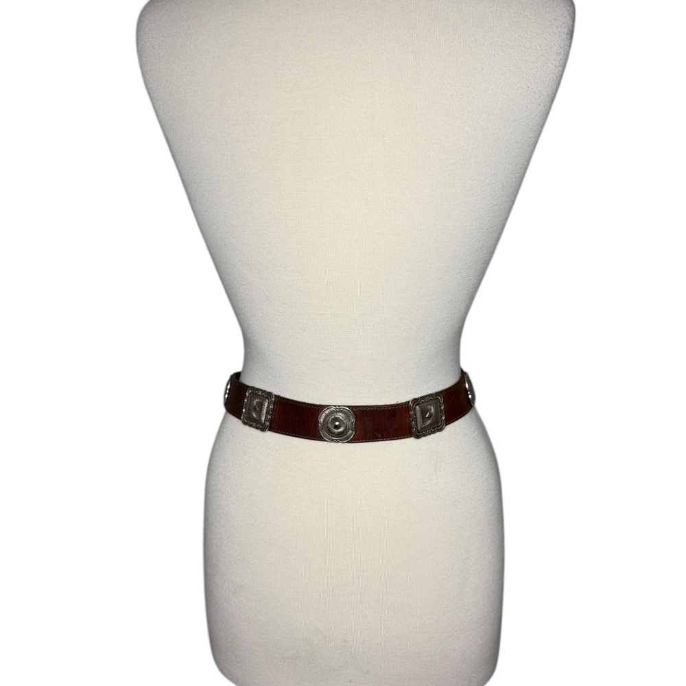 Vintage Leather Cowboy Concho Style 1992 Brown Belt - Picture 6 of 10